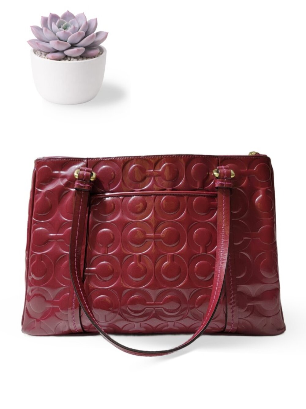 Coach Peyton Op Art Patent Leather Jordan Carryall Passion Berry Red Satchel - Picture 2 of 12